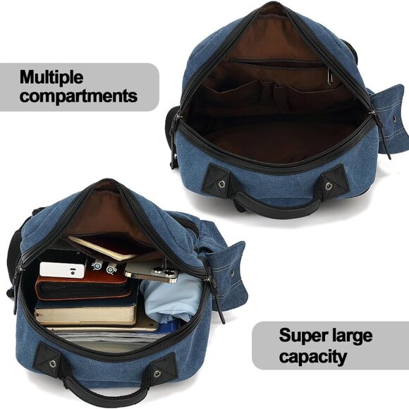 Vintage Messenger Bag, Canvas Backpack for Travel, Men's Shoulder Bag, Dual-use - Picture 6 of 7